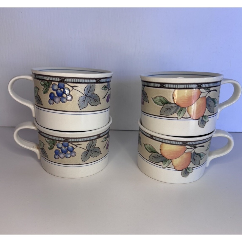 🍇Set Of 4 Mikasa Intaglio Cups Mugs Garden Harvest 2.25" 8 oz